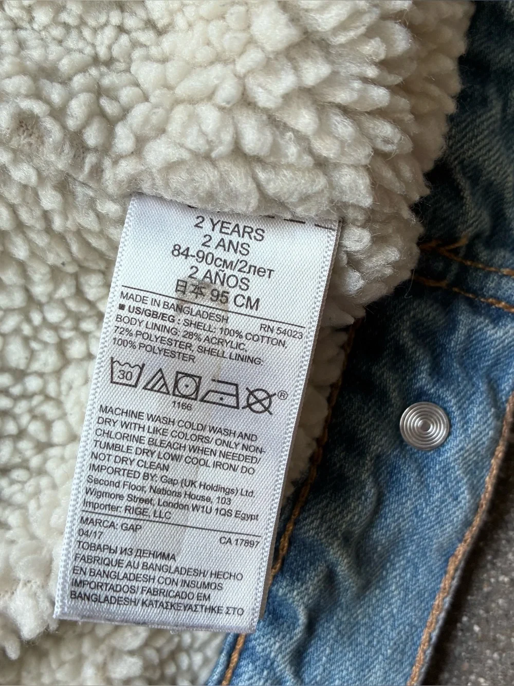 Baby Gap Sherpa Lined Denim Jacket 2T Blue Jean Trucker Coat